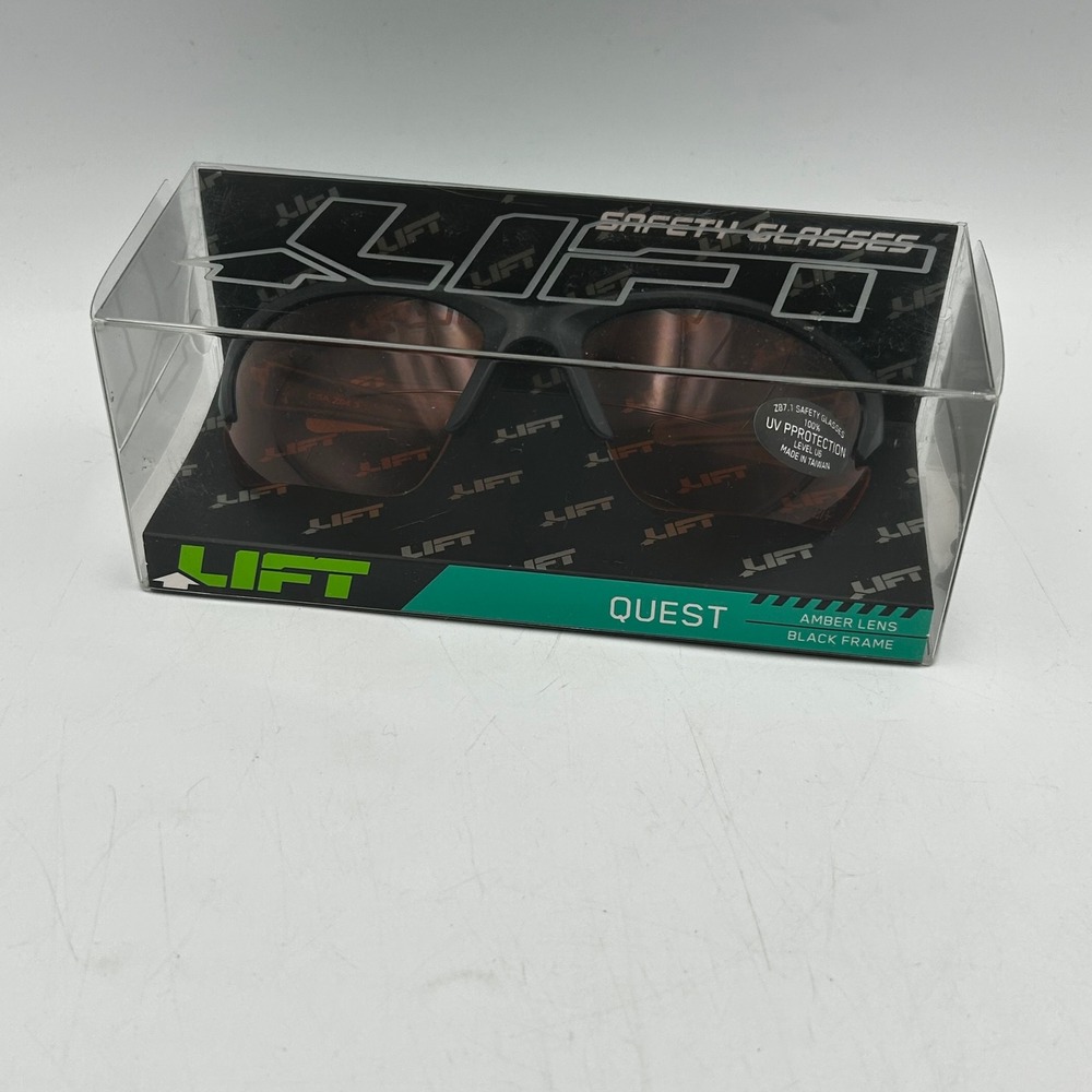 Lift Safety Quest Glasses Black Amber ANSI Z87.1 Impact New